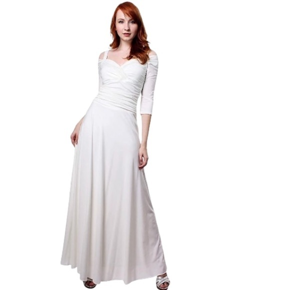 EVANESE Women's Elegant Slip On Long Formal Evening Dress with 3/4 Sleeves - Picture 8 of 9